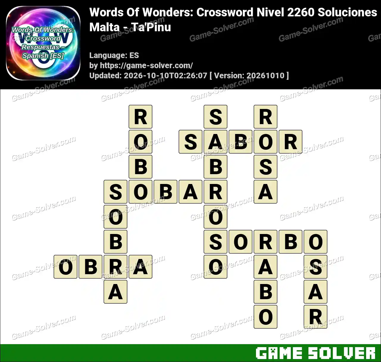 Words Of Wonders: Crossword Nivel 2260 Soluciones – Malta – Ta’Pinu